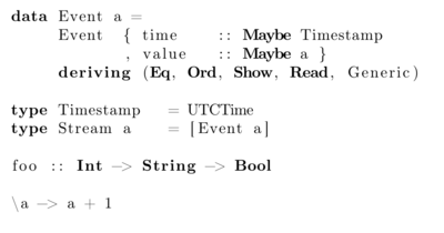 default output of listings on a Haskell code sample