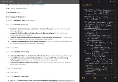 An example of note-taking and researching talks on an iPad.